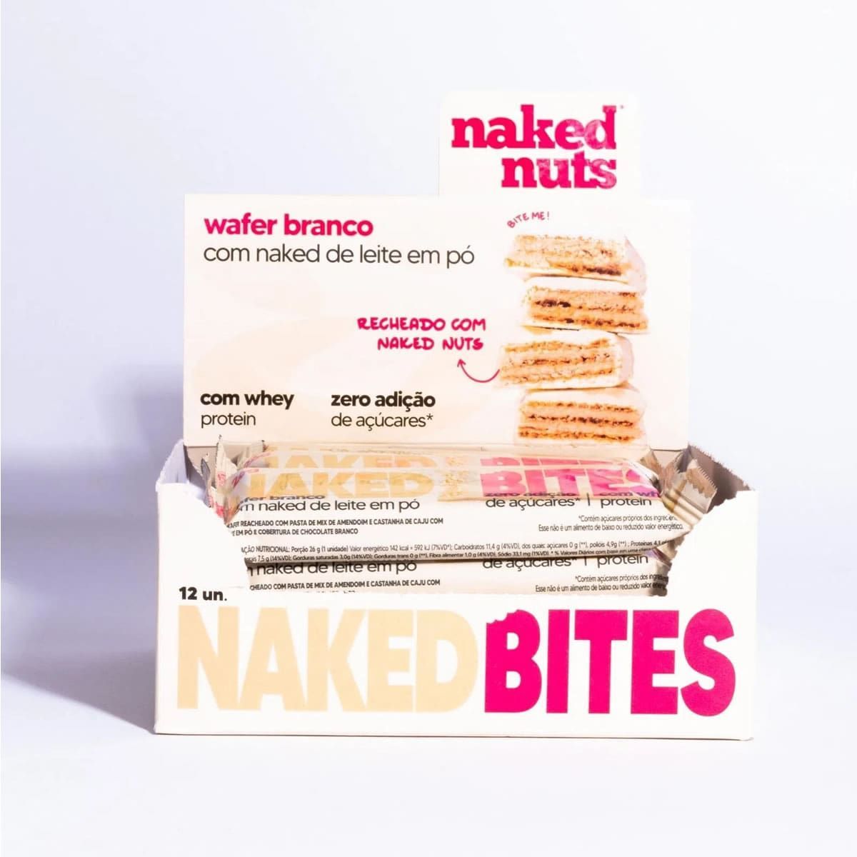Naked Bites - 12 Unidades 26g Chocolate Branco - Naked Nuts*** Data Venc. 13/04/2024