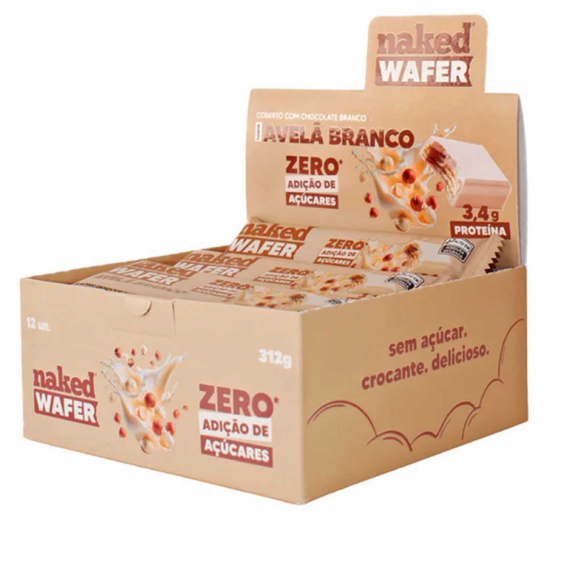 Naked Wafer - 12 Unidades 26g Avel� Branco - Naked Nuts