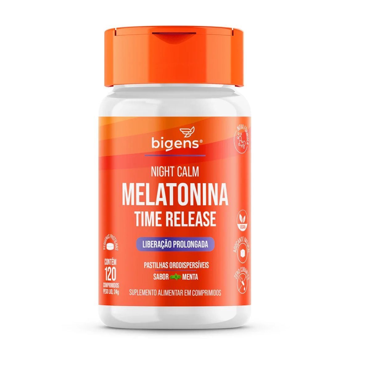 Night Calm Melatonina Time Release - 120 Comprimidos Menta - Bigens