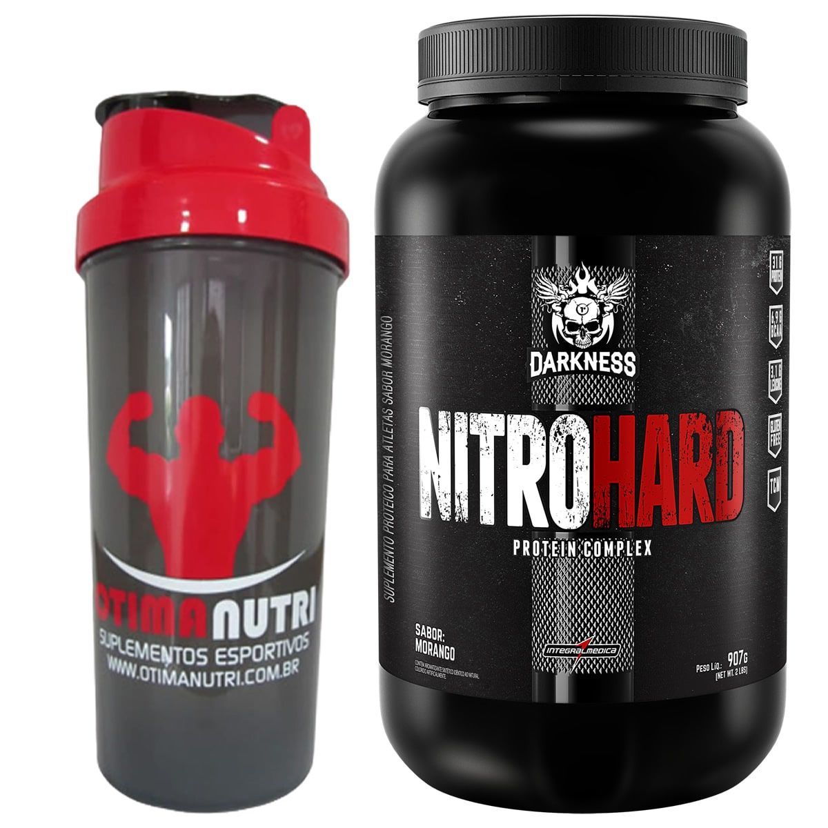 Nitro Hard Darkness - Morango 907g + Coqueteleira - Integralm�dica