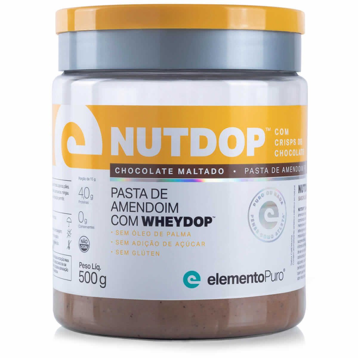 NutDop Pasta de Amendoim - 500g Chocolate Maltado com Crisps de Chocolate - ElementoPuro
