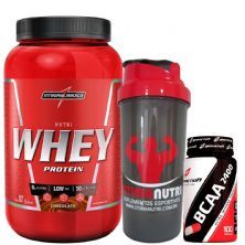 Nutri Whey Protein 907g Chocolate + BCAA 2400 - 100 caps + Coqueteleira 600ml - Integralm�dica