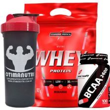 Nutri Whey Protein Refil 907g Morango + BCAA 2400 - 100 caps + Coqueteleira 600ml - Integralm�dica