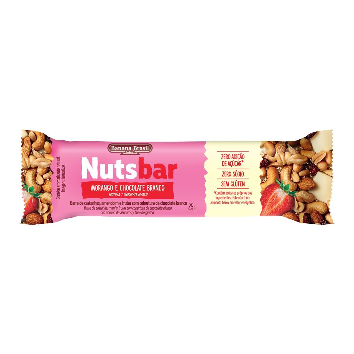 Nutsbar - 1 Unidade 25g Castanhas, Morango e Chocolate Branco - Banana Brasil