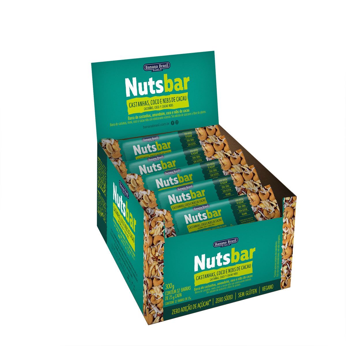 Nutsbar - 12 Unidades 25g Castanhas, Coco e Nibs de Cacau - Banana Brasil
