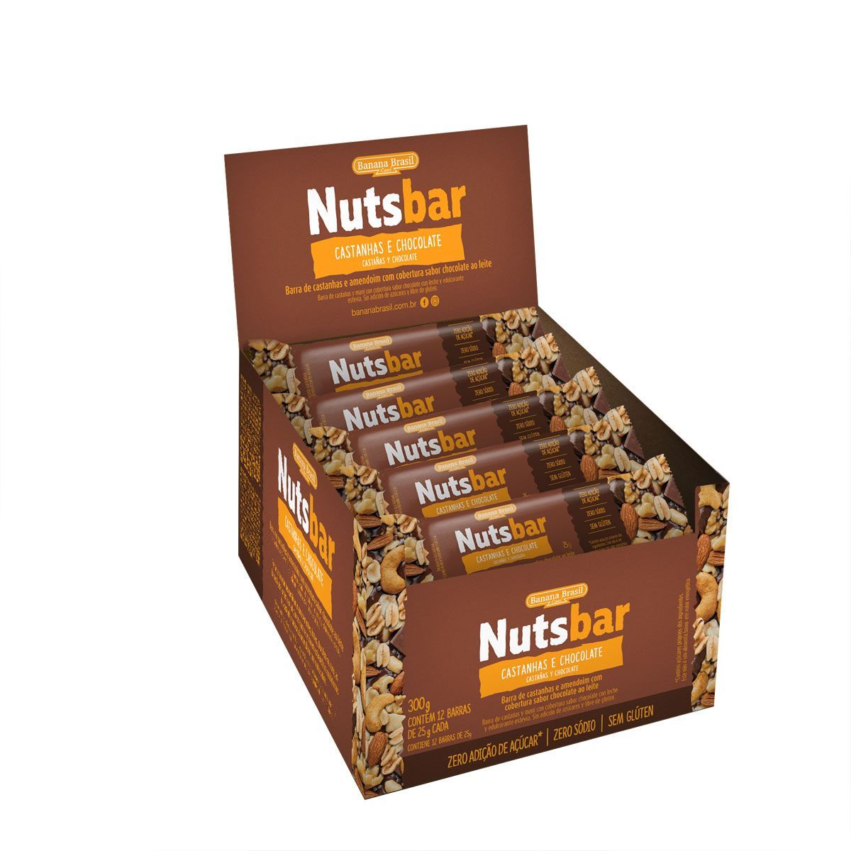 Nutsbar - 12 Unidades 25g  Castanhas e Chocolate - Banana Brasil*** Data Venc. 07/09/2024