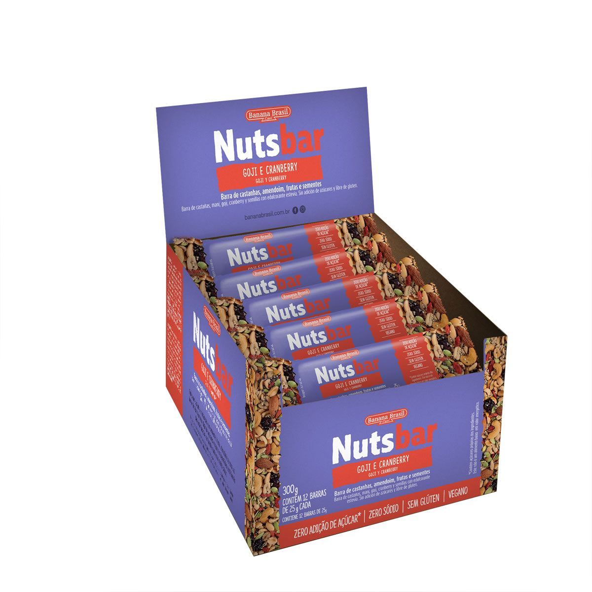Nutsbar - 12 Unidades 25g Castanhas,Goji Berry e Cranberry - Banana Brasil*** Data Venc. 28/04/2024