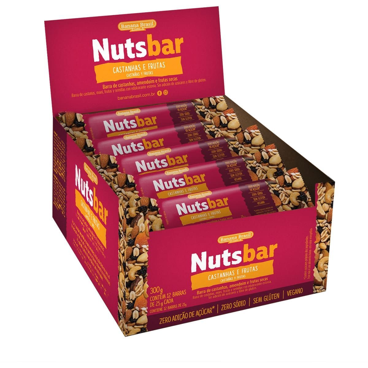 Nutsbar - 12 Unidades 25g Castanhas e Frutas - Banana Brasil*** Data Venc. 17/07/2025