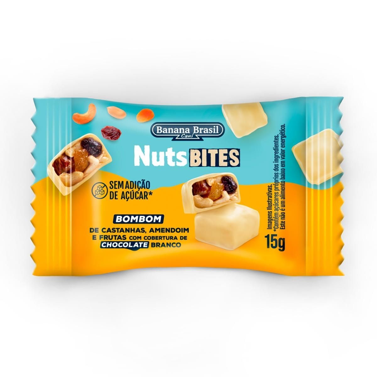 NutsBites - 1 Unidade 15g Chocolate Branco - Banana Brasil*** Data Venc. 14/04/2024