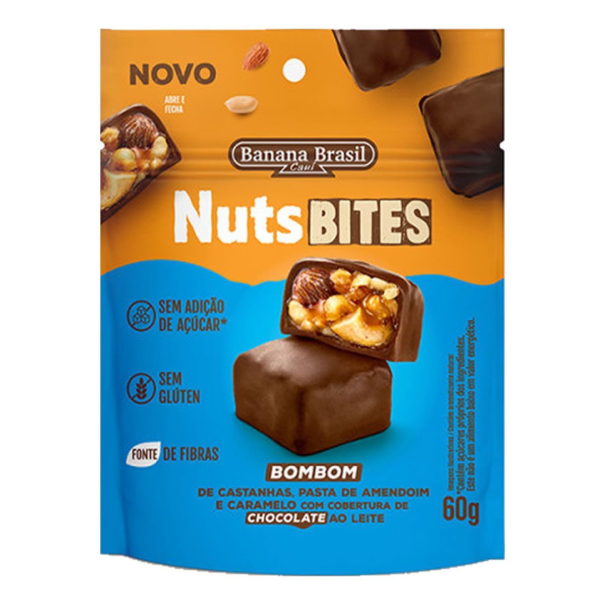 NutsBites - 1 Unidade 60g Chocolate ao Leite - Banana Brasil*** Data Venc. 15/09/2024