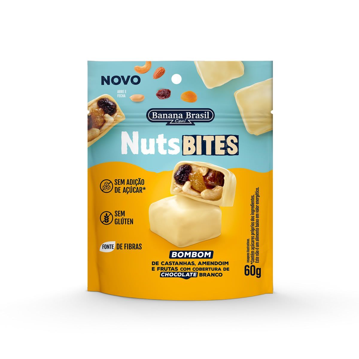 NutsBites - 1 Unidade 60g Chocolate Branco - Banana Brasil