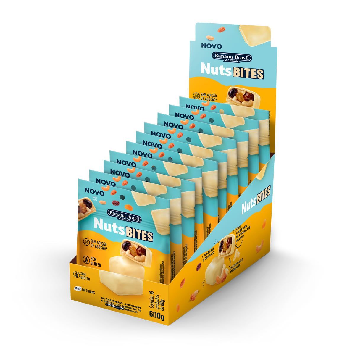 NutsBites - 10 Unidades 30g Chocolate Branco - Banana Brasil*** Data Venc. 01/07/2024