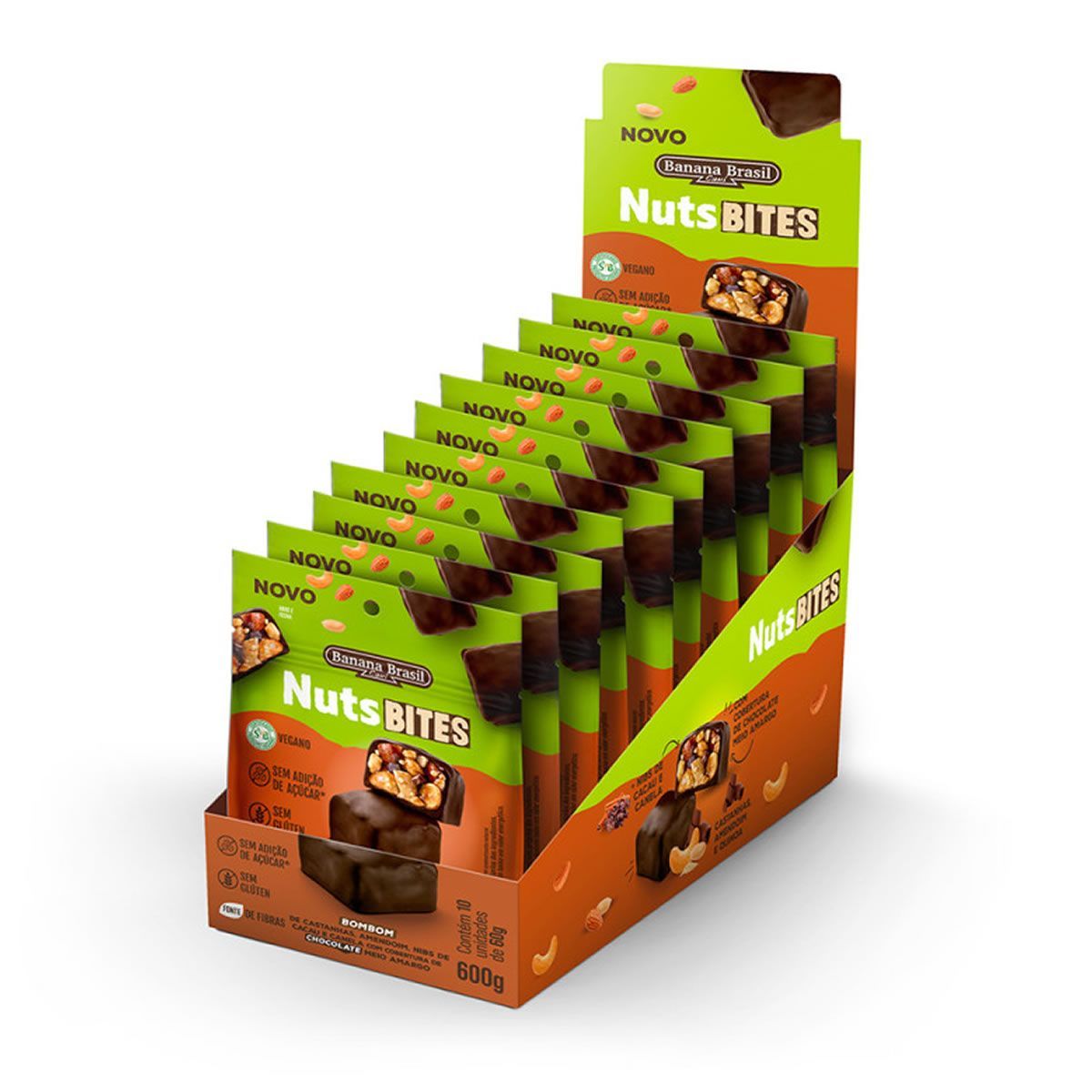 NutsBites - 10 Unidades 30g Chocolate Meio Amargo Vegano - Banana Brasil
