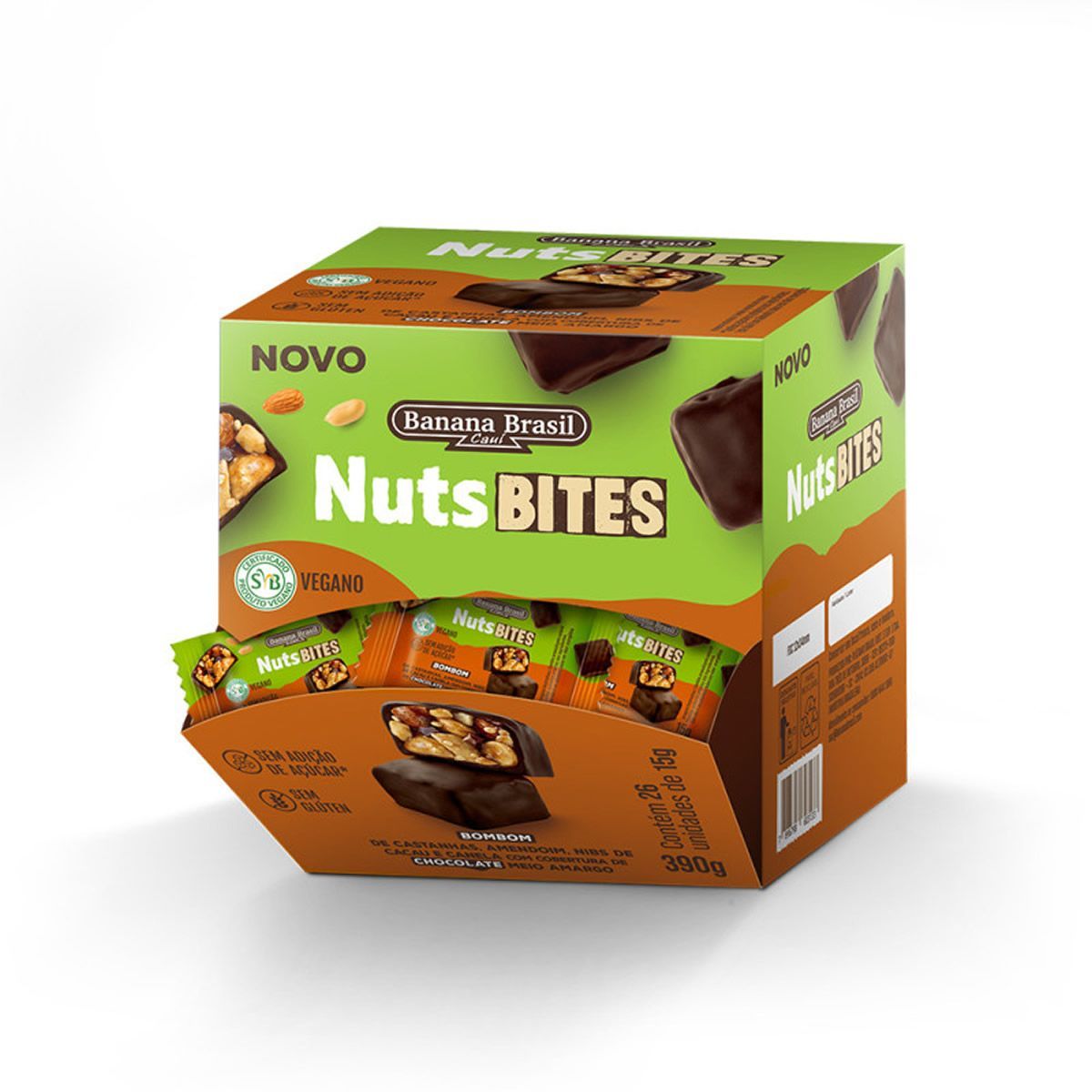 NutsBites - 26 Unidades 15g Chocolate Meio Amargo Vegano - Banana Brasil