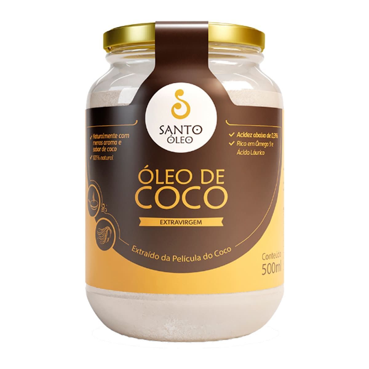 �leo de Coco Extra Virgem de Pel�cula - 500ml - Santo �leo*** AVARIA NA EMBALAGEM Data Venc. 19/01/2024