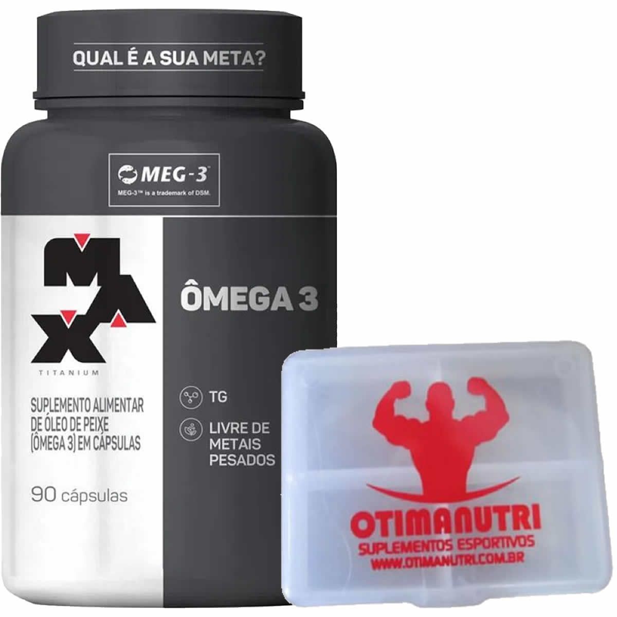 �mega 3 - 90 c�psulas + Porta C�psulas transparente - Max Titanium