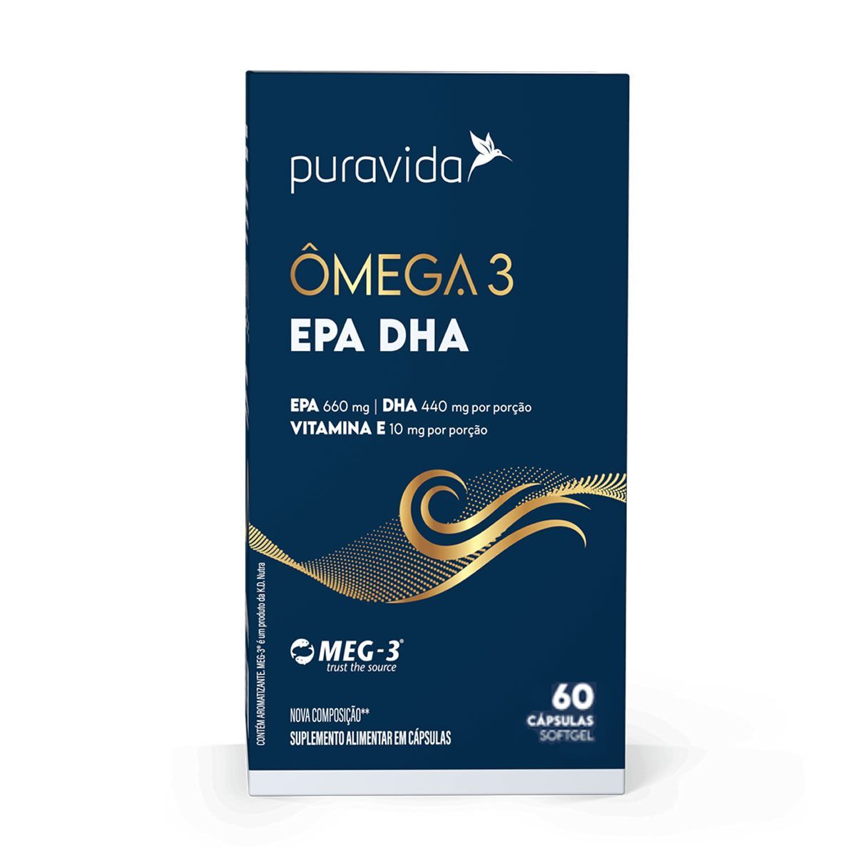 �mega 3 EPA DHA Nova Composi��o - 60 C�psulas Softgel - Puravida