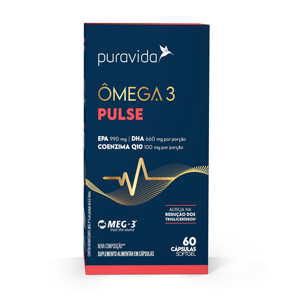 �mega 3 Pulse Nova Composi��o - 60 C�psulas Softgel - Puravida