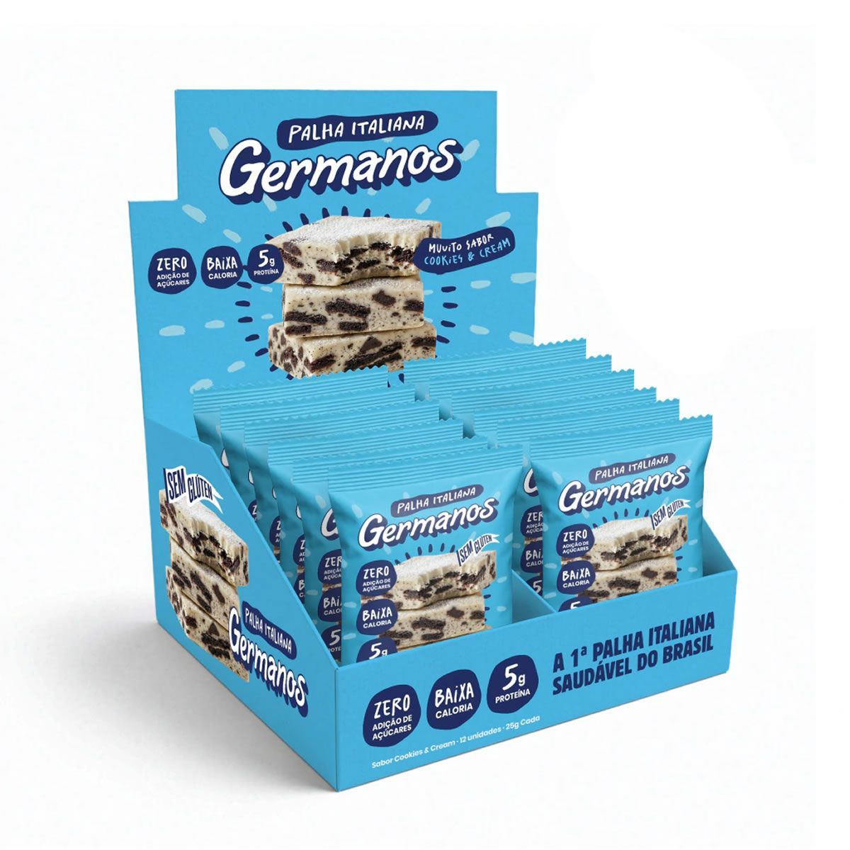 Palha Italiana Zero - 12 Unidades 25g Cookies & Cream - Germanos Palhas