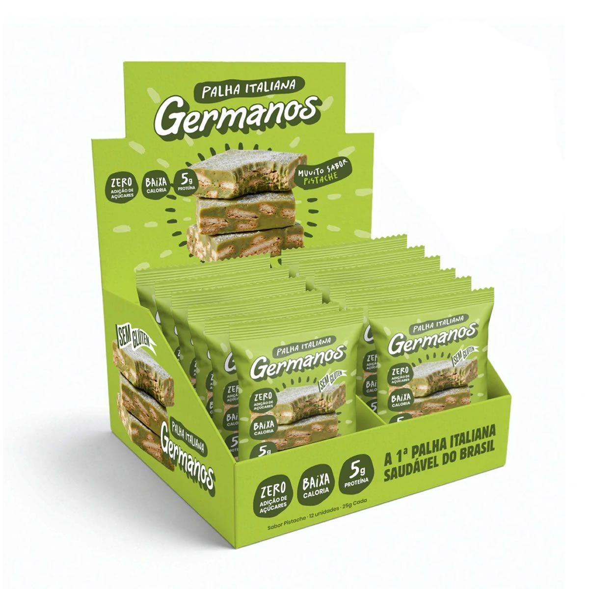Palha Italiana Zero - 12 Unidades 25g Pistache - Germanos Palhas