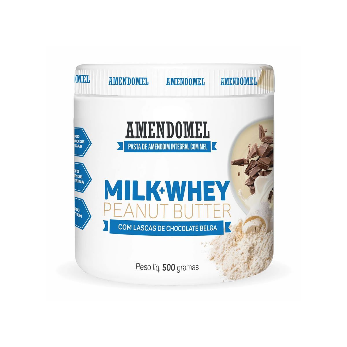 Pasta de Amendoim - 500g Milk Whey Chocolate Belga - AmendoMel*** Data Venc. 20/05/2025
