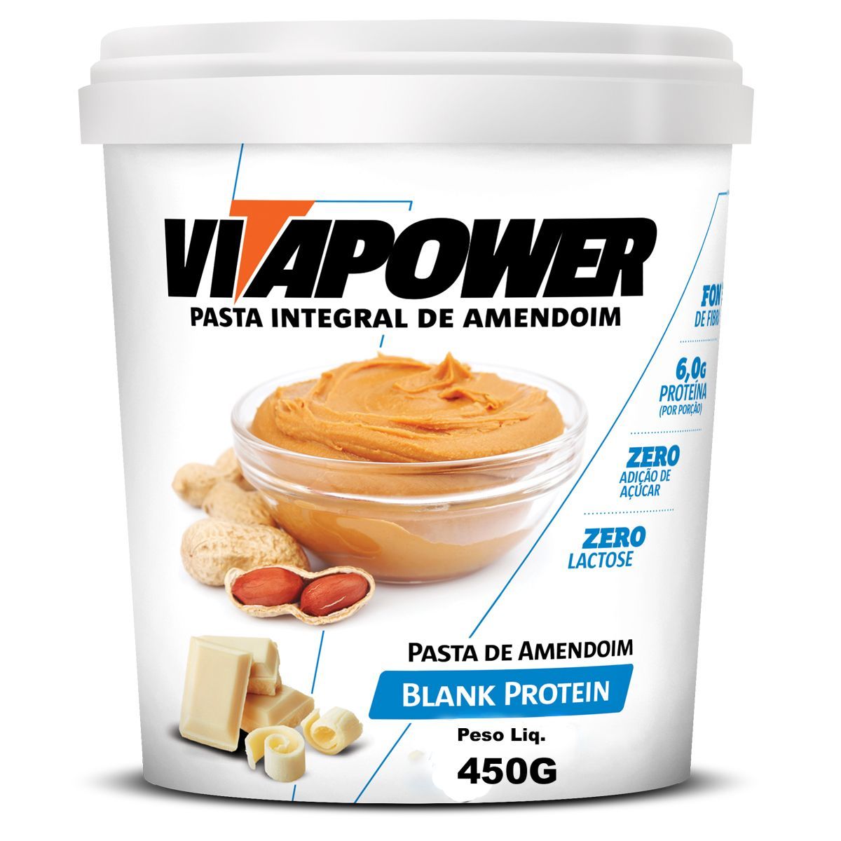 Pasta de Amendoim Integral - 450g Blank Protein - Vitapower*** Data Venc. 30/3/23