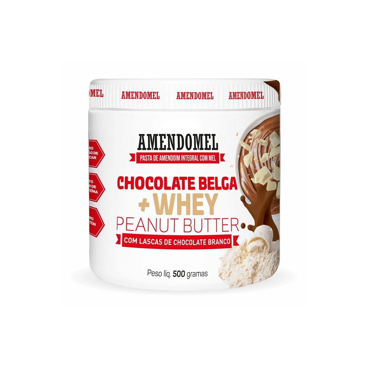 Pasta de amendoim - 500g Chocolate Belga Whey - AmendoMel*** Data Venc. 27/08/2025