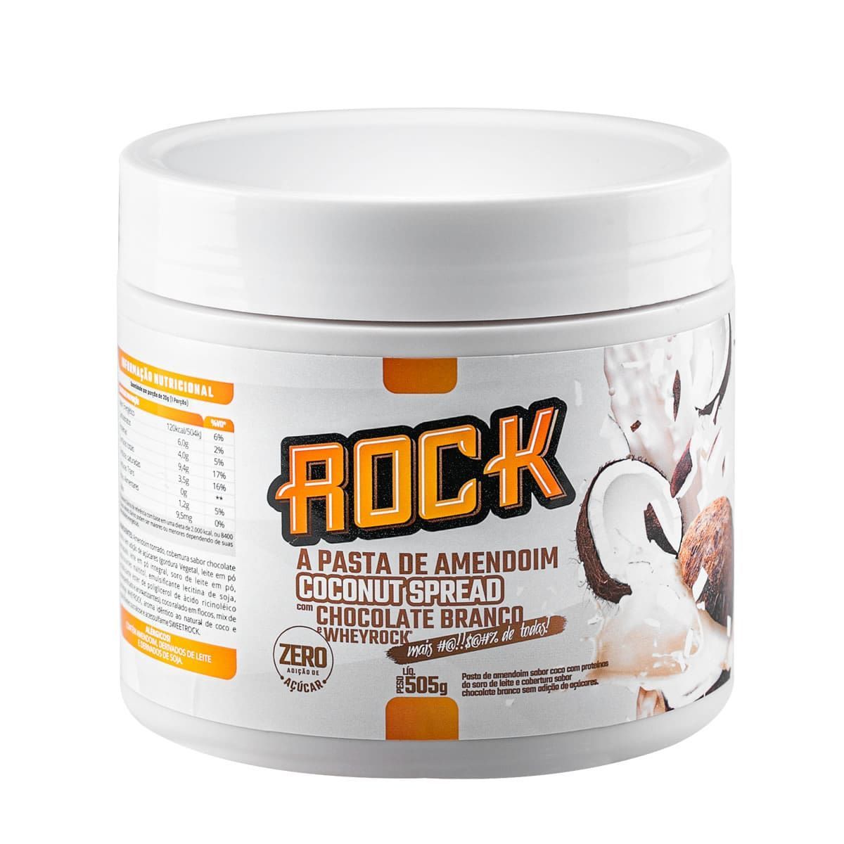 Pasta de Amendoim com Whey - 500g Coconut com Chocolate Branco - Rock Peanut*** Data Venc. 17/03/2023