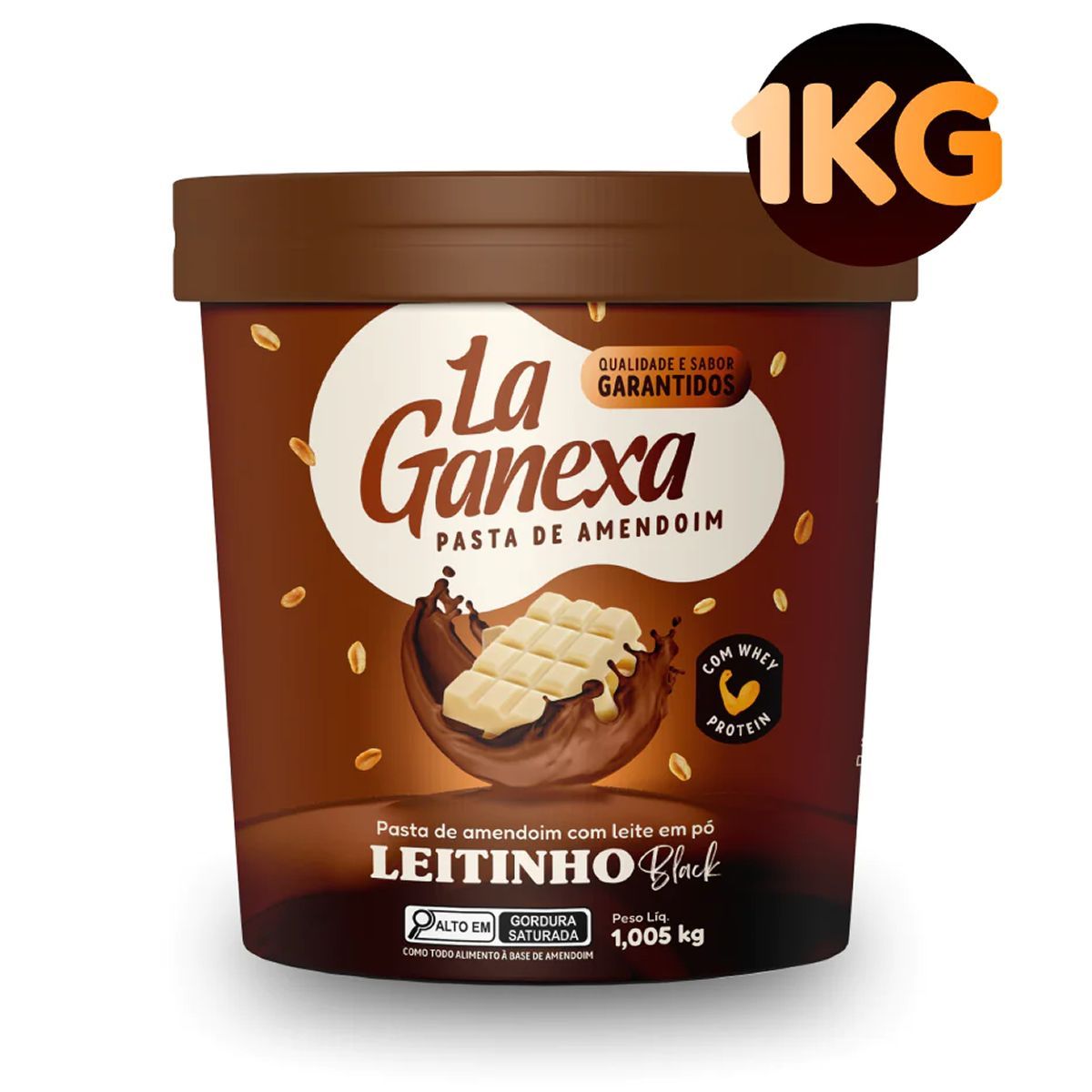 Pasta de Amendoim Com Whey Protein - 1005g Leitinho Black - La Ganexa