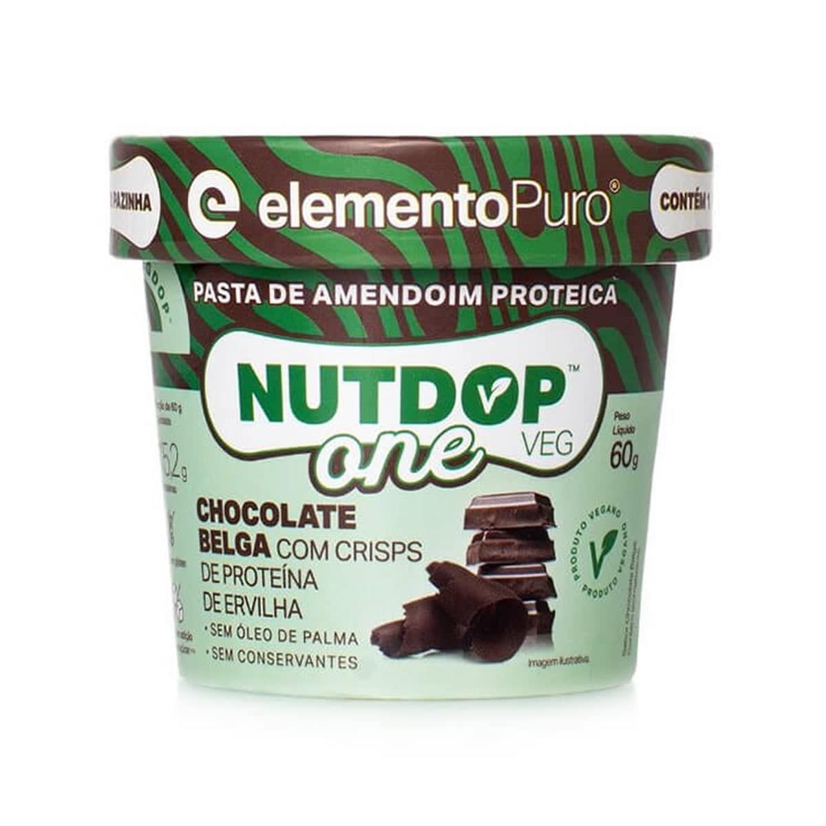 Pasta de Amendoim Nutdop One Vegan - 1 Unidade 60g Chocolate Belga - ElementoPuro