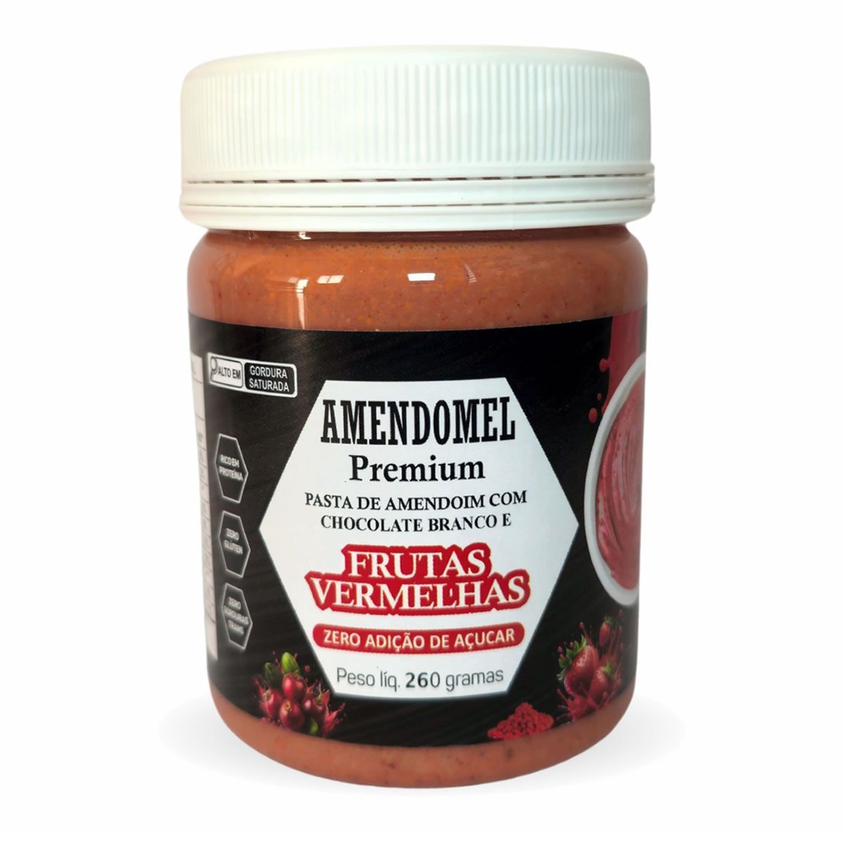 Pasta de Amendoim Premium - 260g Chocolate Branco Com Frutas Vermelhas - Amendomel