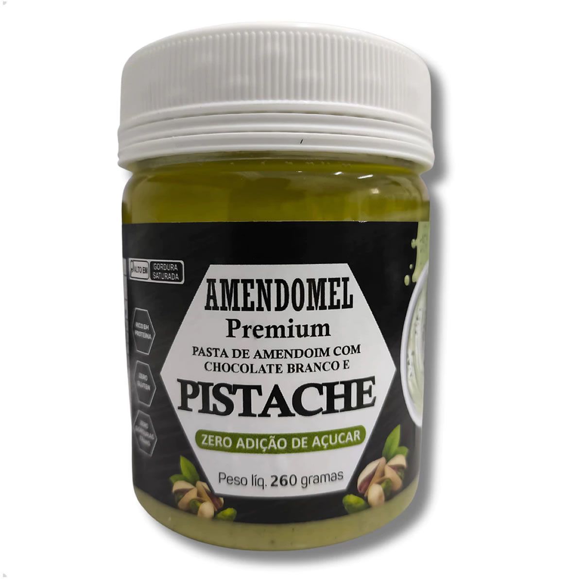 Pasta de Amendoim Premium - 260g Chocolate Branco com  Pistache - Amendomel