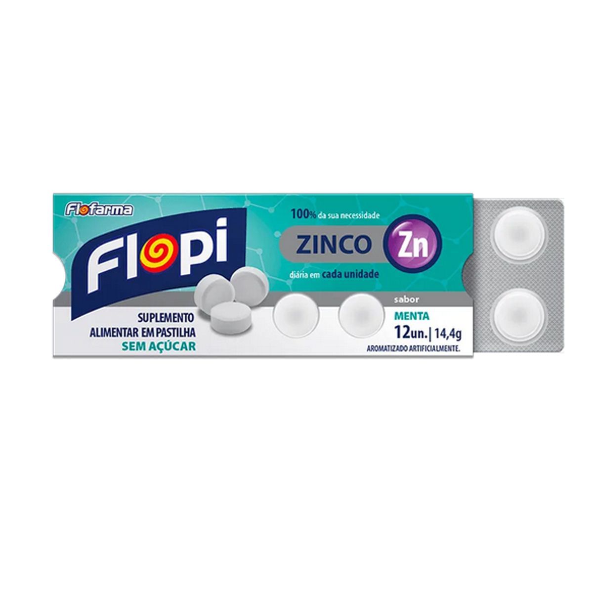 Pastilha Zinco Flopi - 12 Unidades Menta - Flofarma*** Data Venc. 23/07/2022