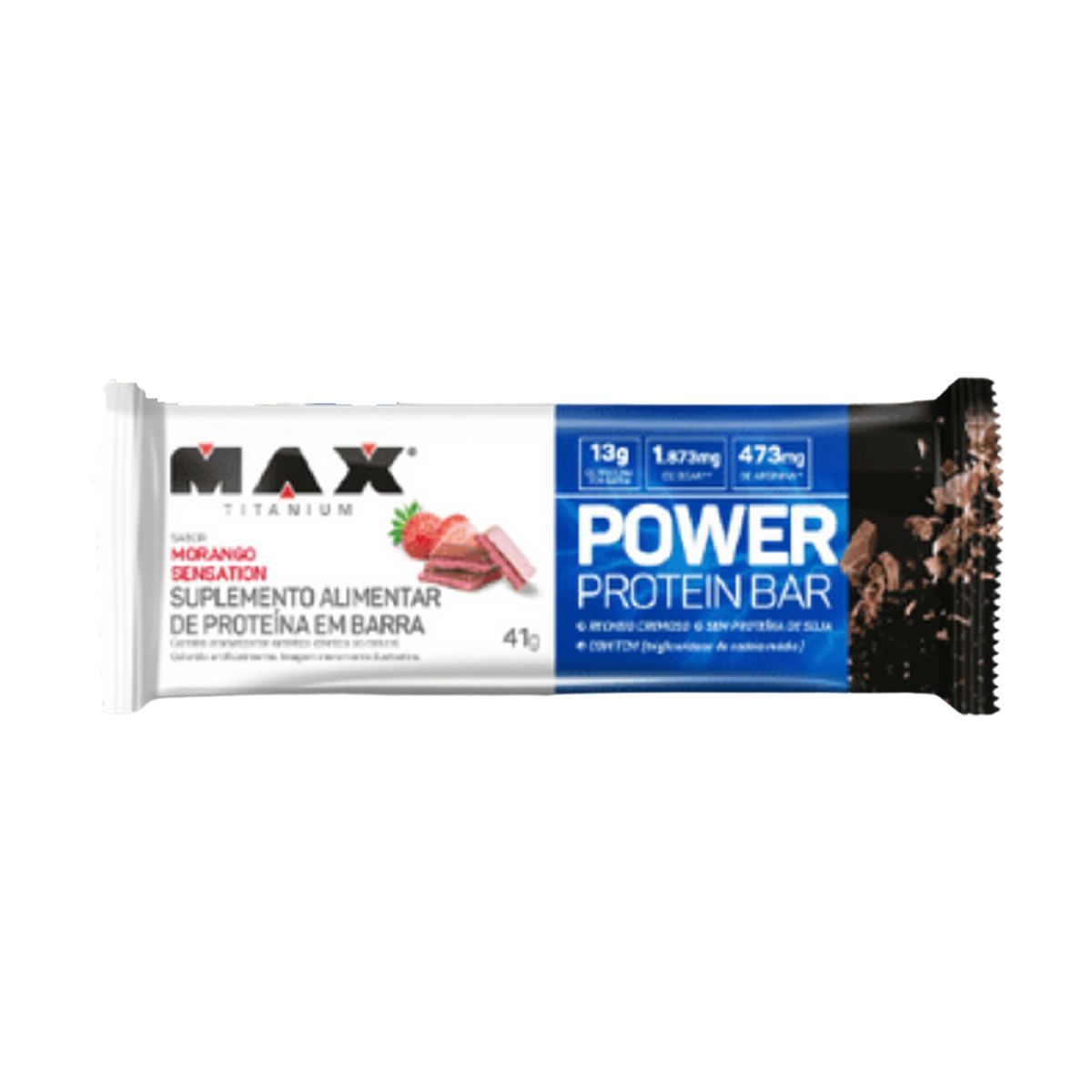 Power Protein Bar - 1 unidade 41g Morango Sensation - Max Titanium*** Data Venc. 05/09/2023