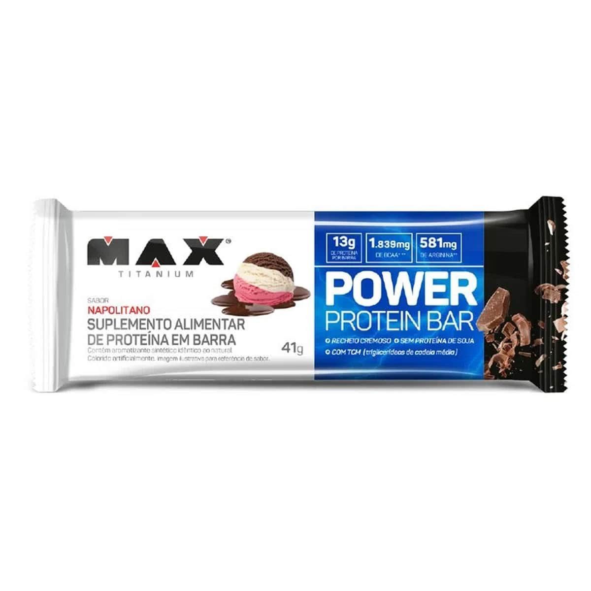 Power Protein Bar - 1 Unidade 41g Napolitano - Max Titanium*** Data Venc. 20/11/2024