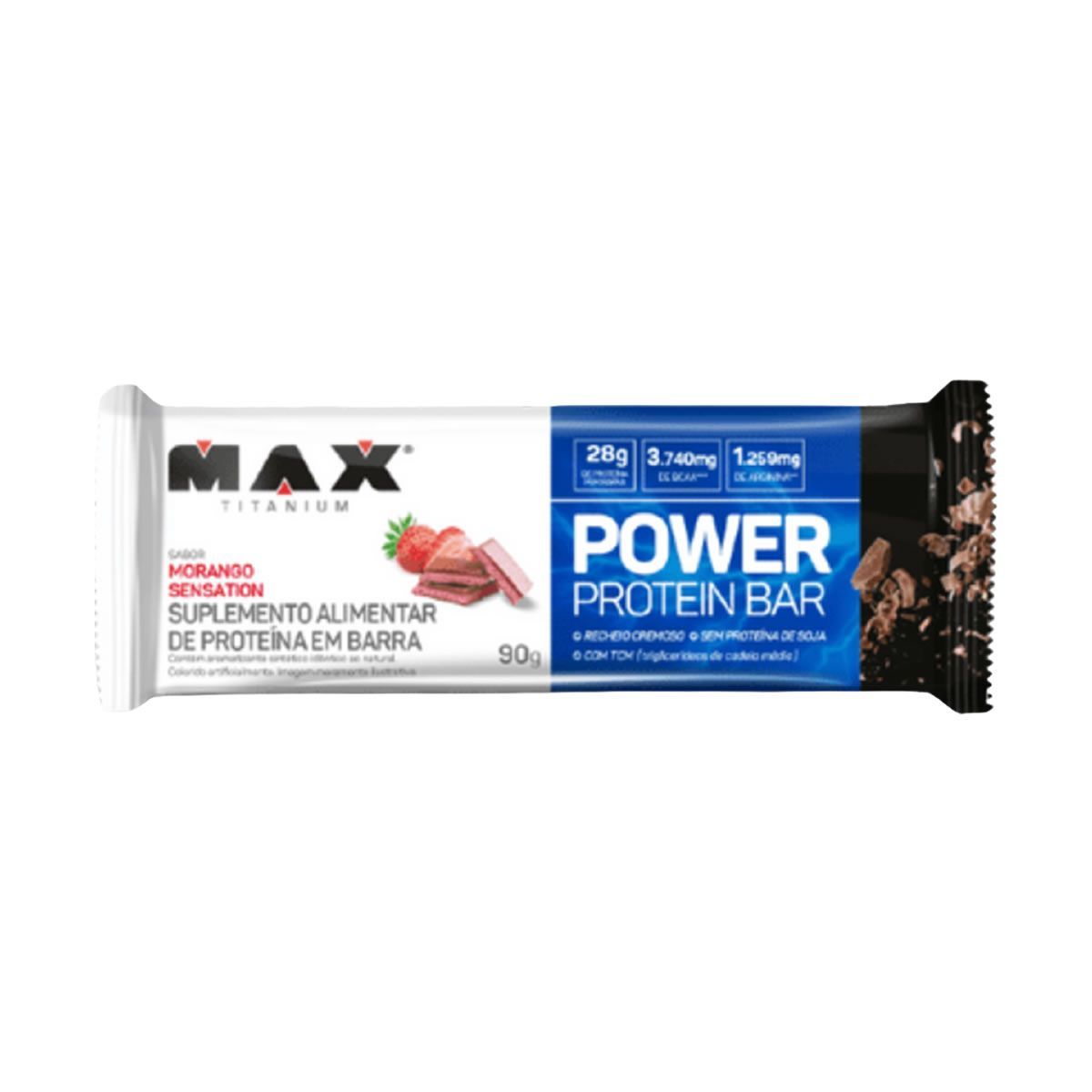 Power Protein Bar - 1 Unidade 90g Morango Sensation - Max Titanium*** Data Venc. 2/6/23