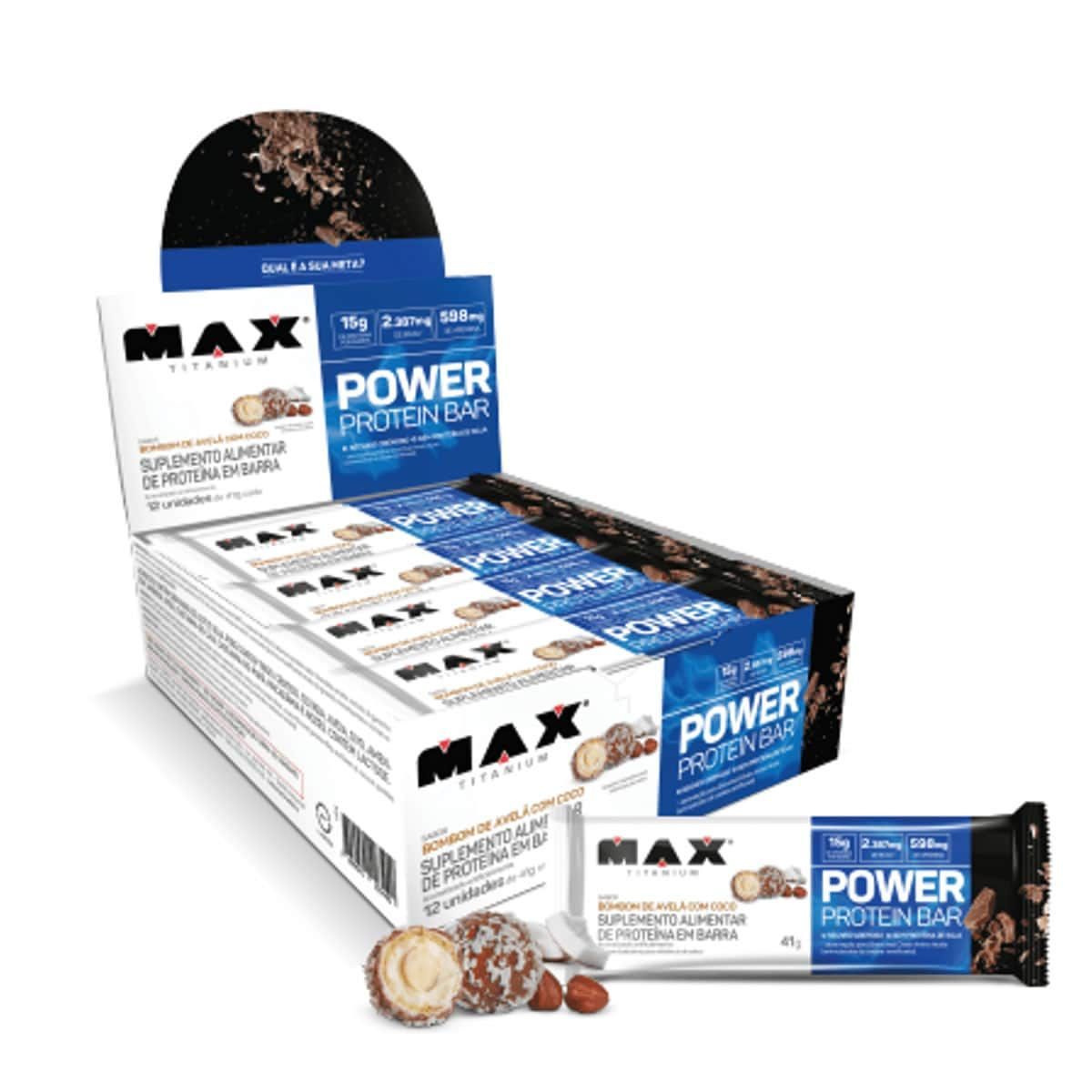 Power Protein Bar - 12 unidades 41g Bombom de Avel� com Coco - Max Titanium