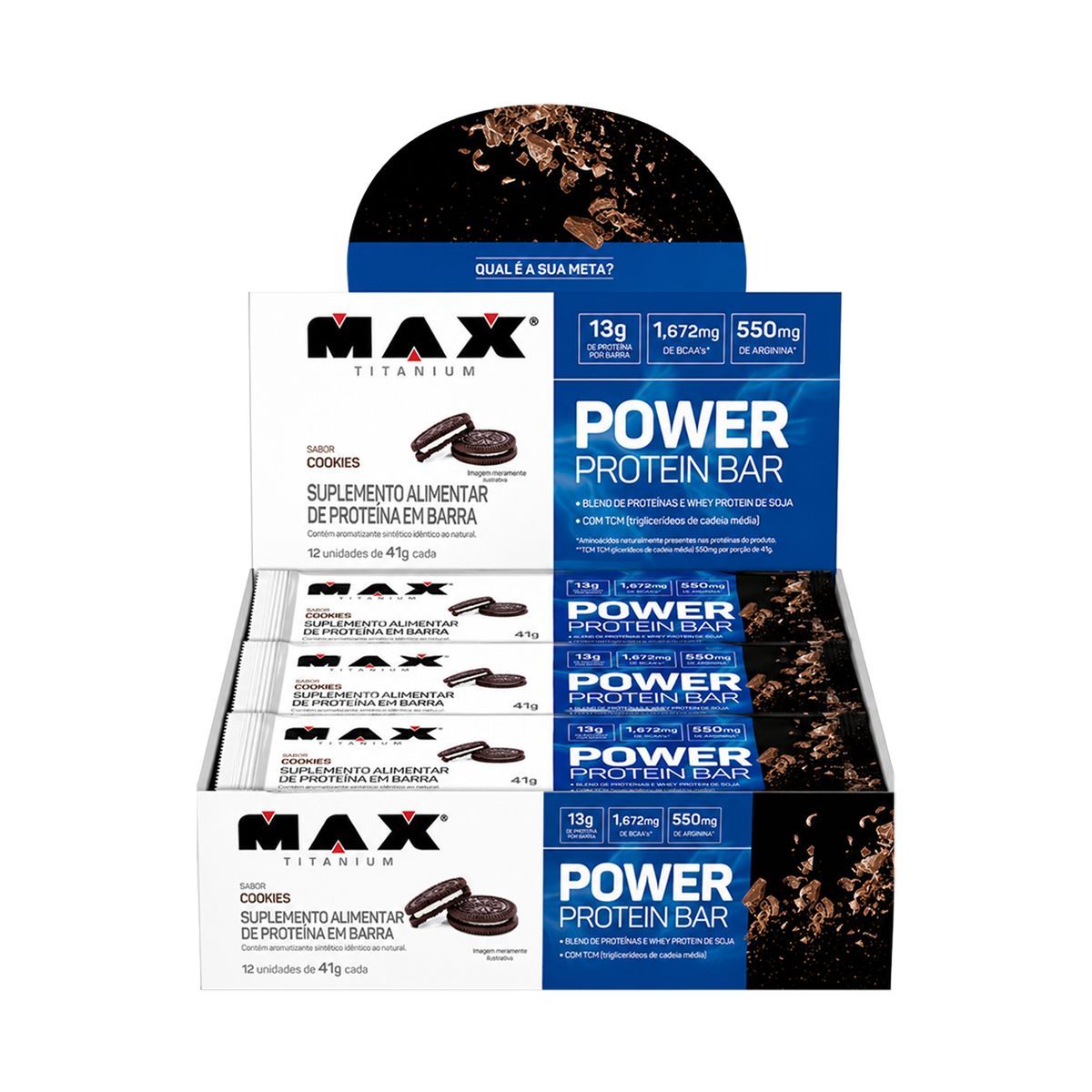 Power Protein Bar - 12 unidades 41g Cookies - Max Titanium