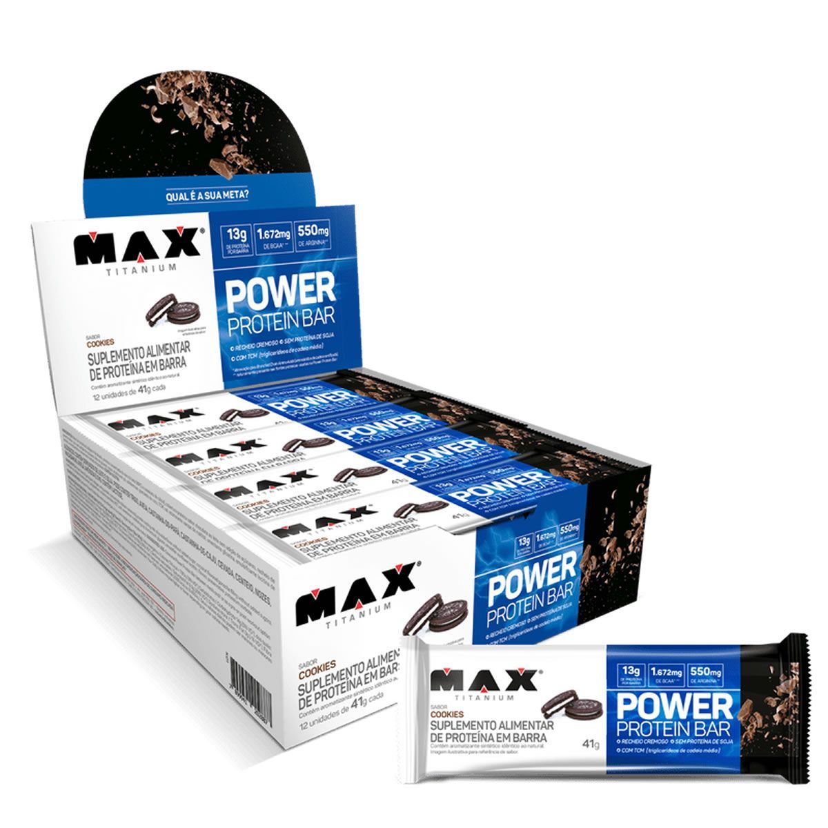 Power Protein Bar - 12 unidades 41g Cookies - Max Titanium*** Data Venc. 31/01/2025