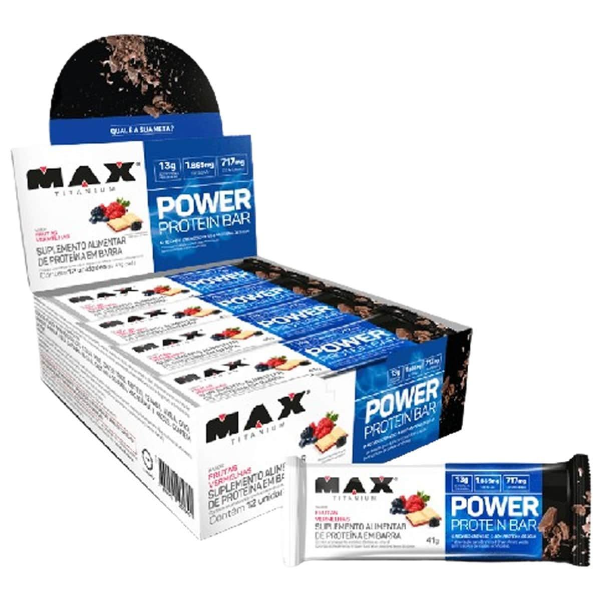 Power Protein Bar - 12 Unidades 41g Frutas Vermelhas - Max Titanium*** Data Venc. 11/03/2025
