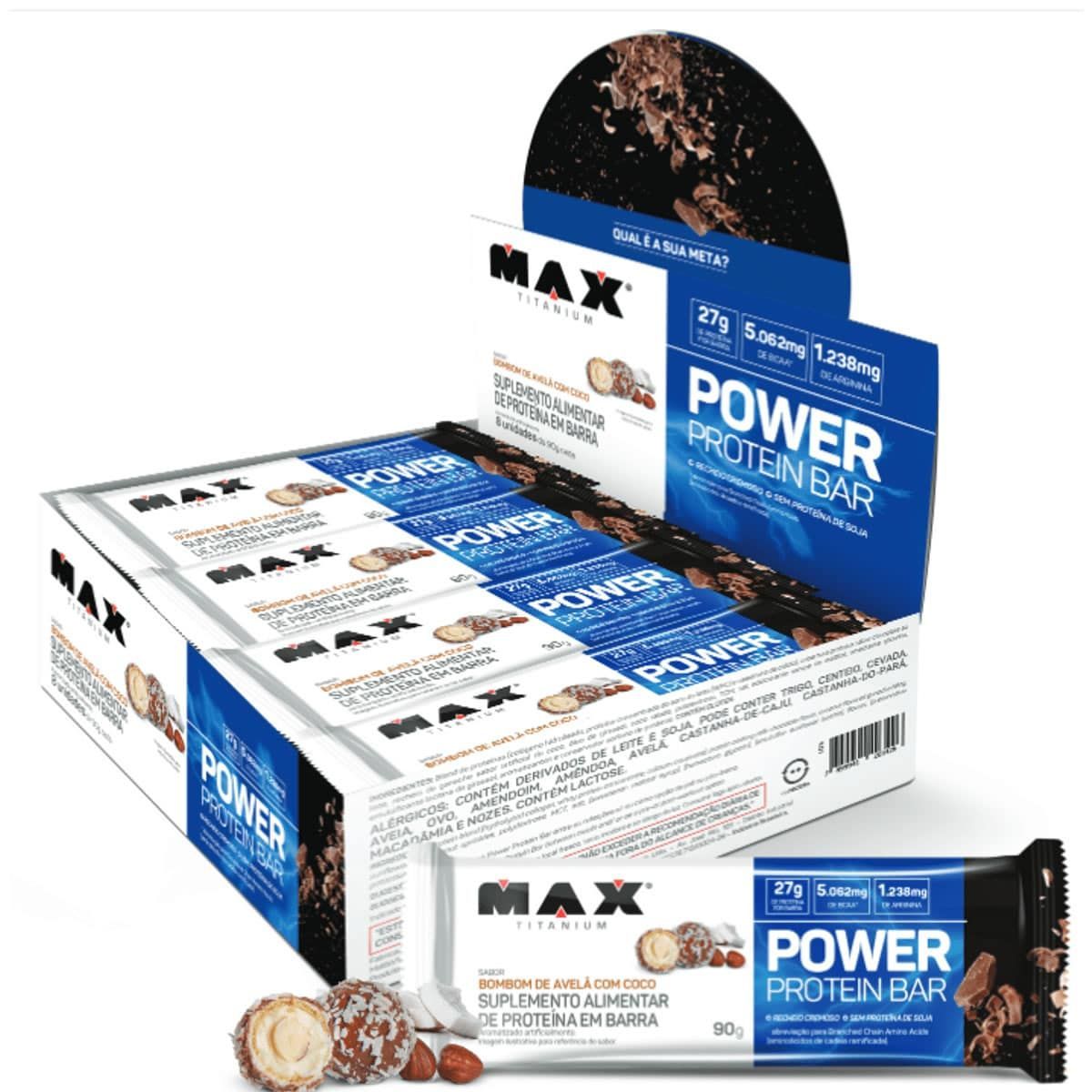 Power Protein Bar - 8 unidades 90g Bombom de Avel� com Coco - Max Titanium