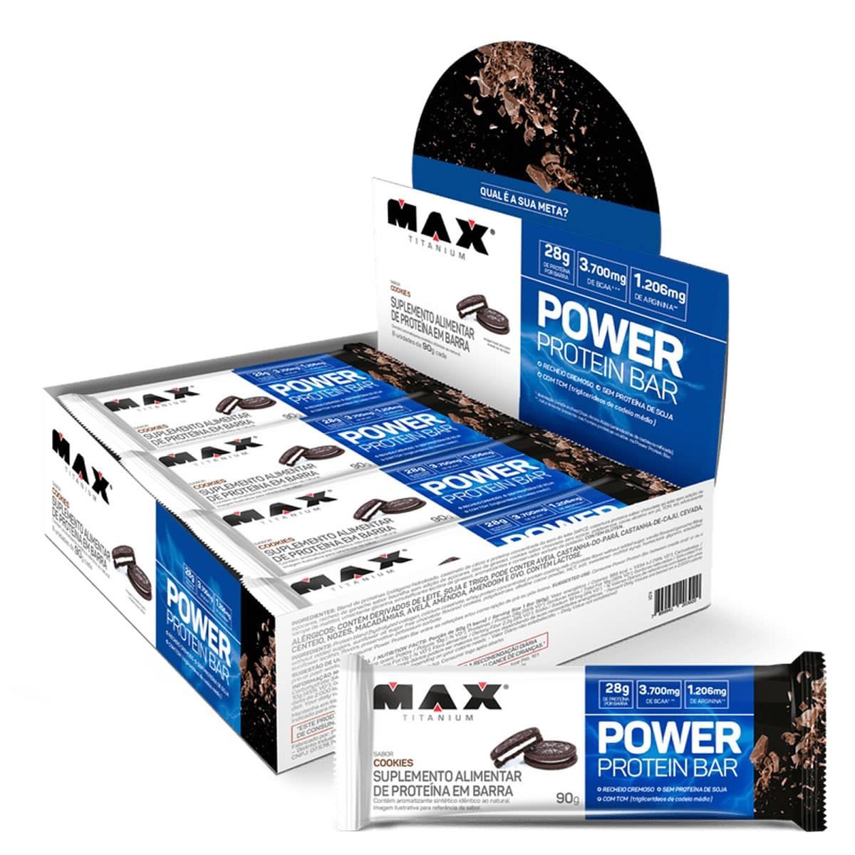 Power Protein Bar - 8 unidades 90g Cookies - Max Titanium*** Data Venc. 14/11/2025