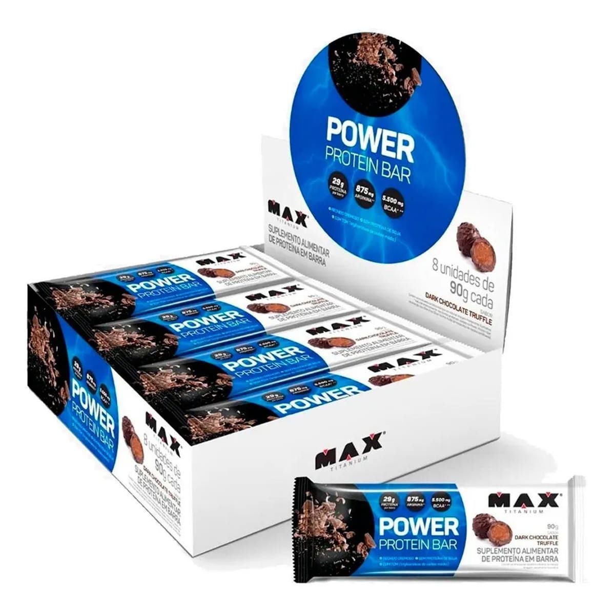 Power Protein Bar - 8 unidades 90g Dark Chocolate Truffle - Max Titanium*** Data Venc. 18/07/2024