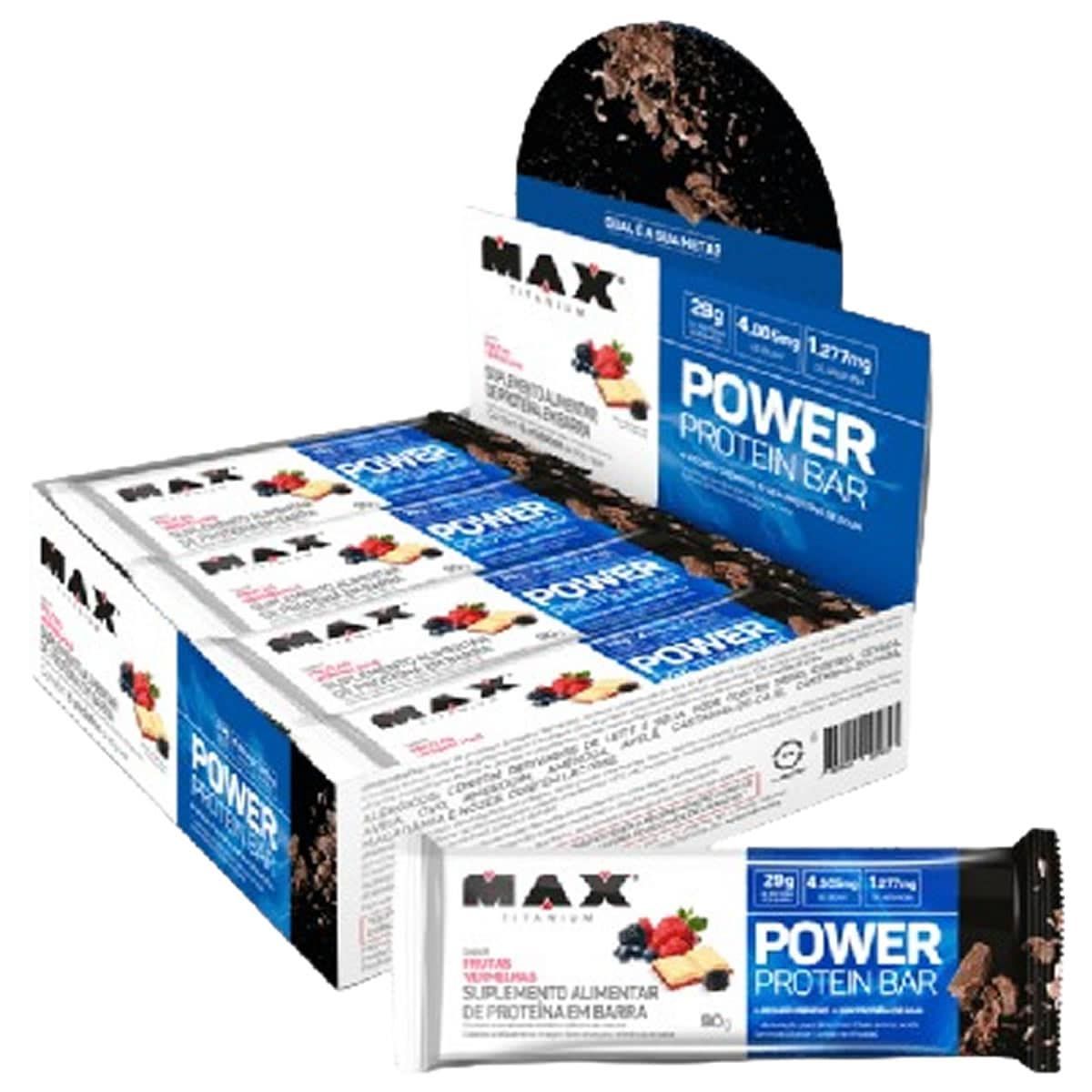 Power Protein Bar - 8 Unidades 90g Frutas Vermelhas - Max Titanium