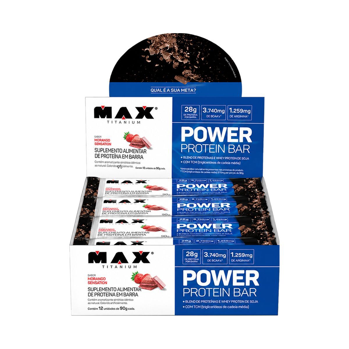 Power Protein Bar - 8 unidades 90g Morango Sensation - Max Titanium