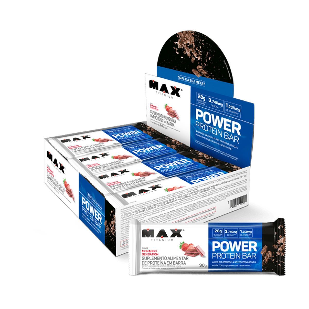Power Protein Bar - 8 unidades 90g Morango Sensation - Max Titanium*** Data Venc. 06/09/2023