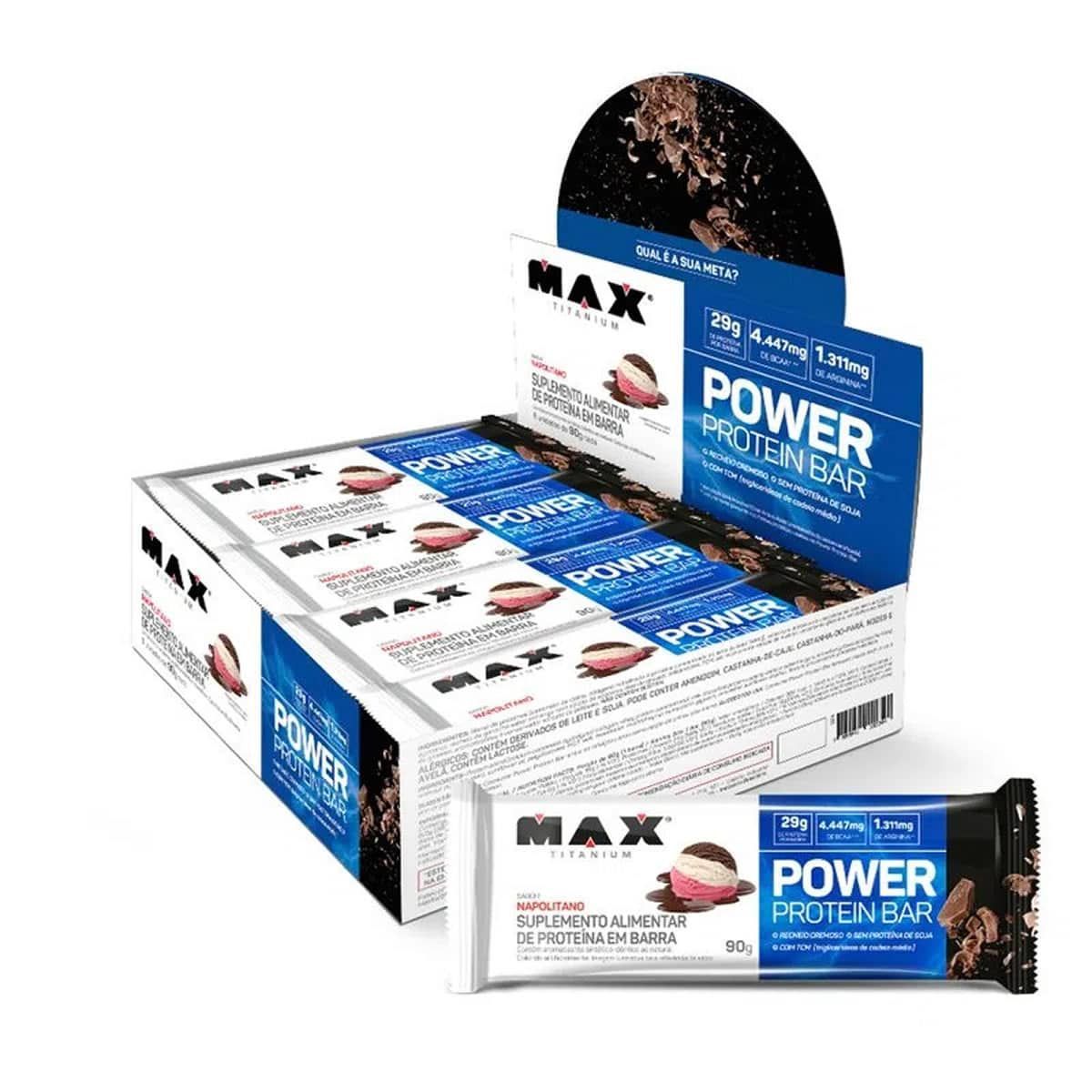 Power Protein Bar - 8 unidades 90g Napolitano - Max Titanium*** Data Venc. 01/01/2025