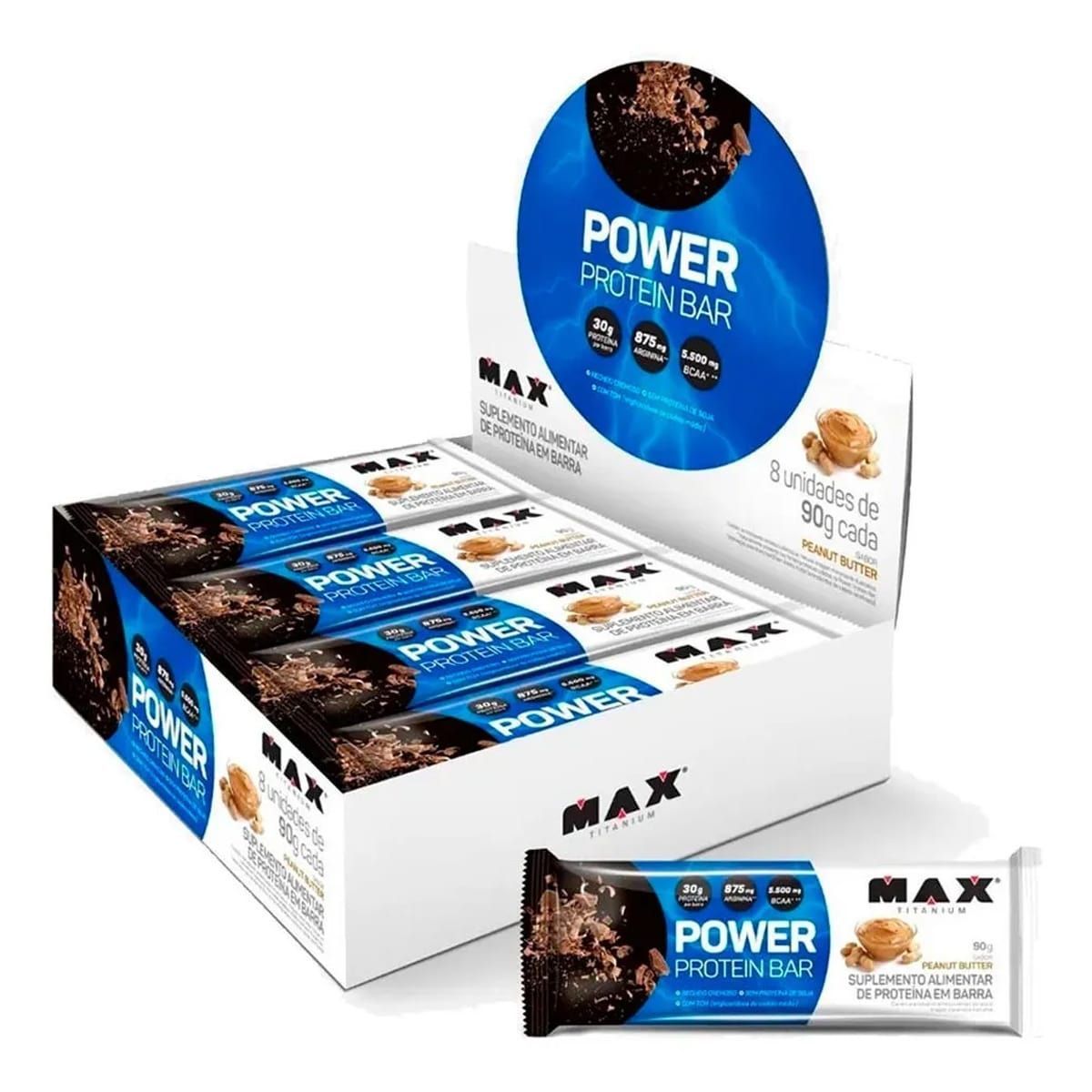 Power Protein Bar - 8 unidades 90g Peanut Butter - Max Titanium*** Data Venc. 09/09/2023