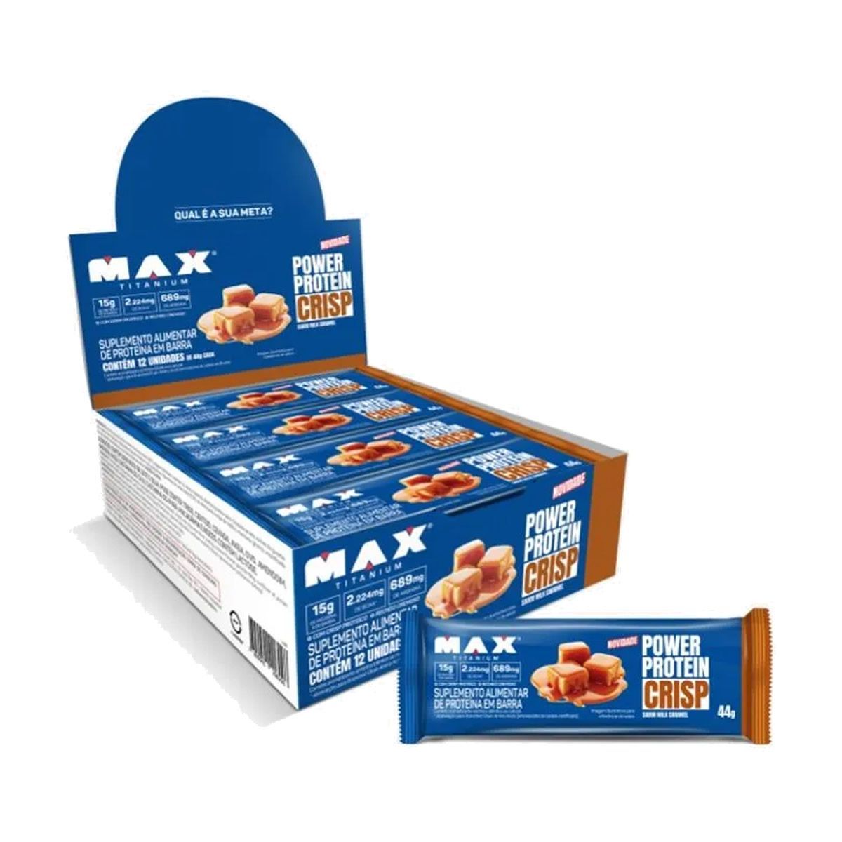 Power Protein Crisp - 12 unidades de 44g  Milk Caramel - Max Titanium