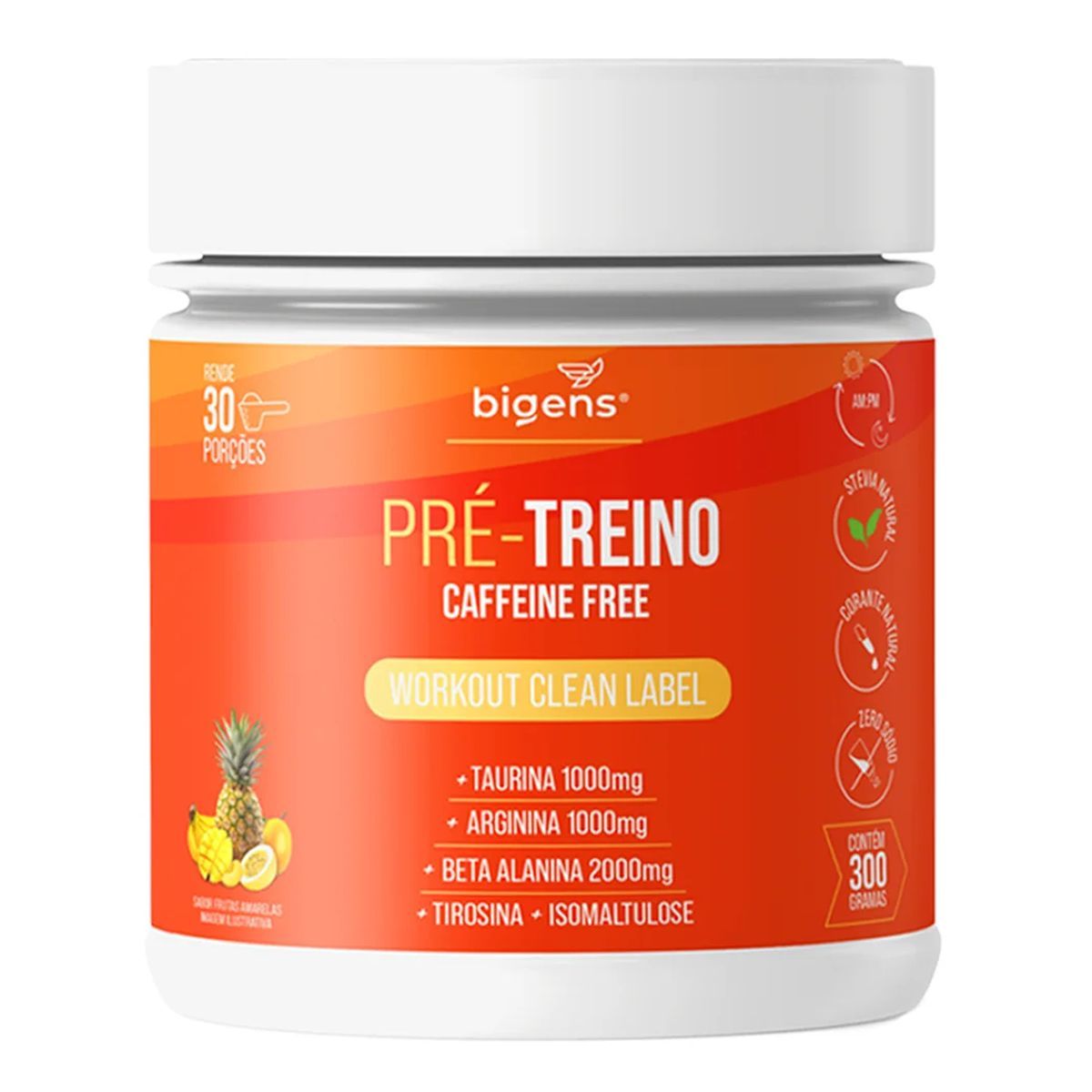 Pr�-Treino Caffeine Free - 300g Frutas Amarelas - Bigens